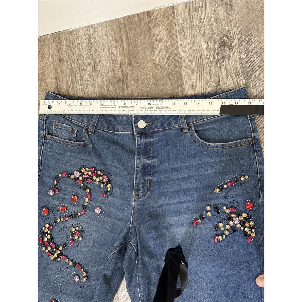 Y2K Rhinestone Embellished Jeans Mid-Rise 14 Bling Floral Sparkle Boho Festival - Picture 10 of 13